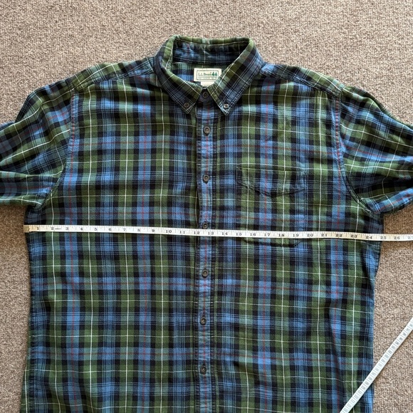 LL Bean Men’s L Casual Button Up Shirt Blue Green Plaid Long Sleeve 100% Cotton - Picture 12 of 13